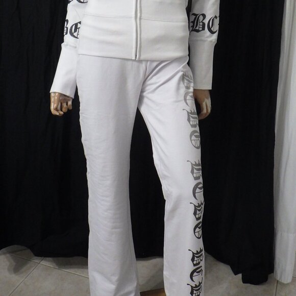 NWT BCBG sz MED LG XL 95% cotton WHITE WITH OMBRE GLITTER LOGO 2PC TRACKSUIT - Picture 7 of 16